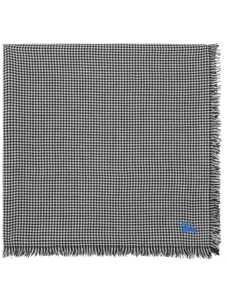 Black and White Houndstooth Logo-embroidered Scarf