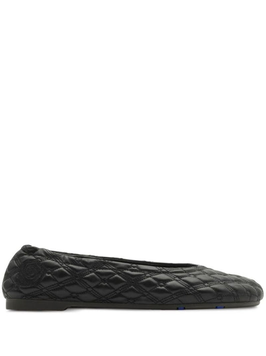 Black Quilted Leather Ballet Pumps