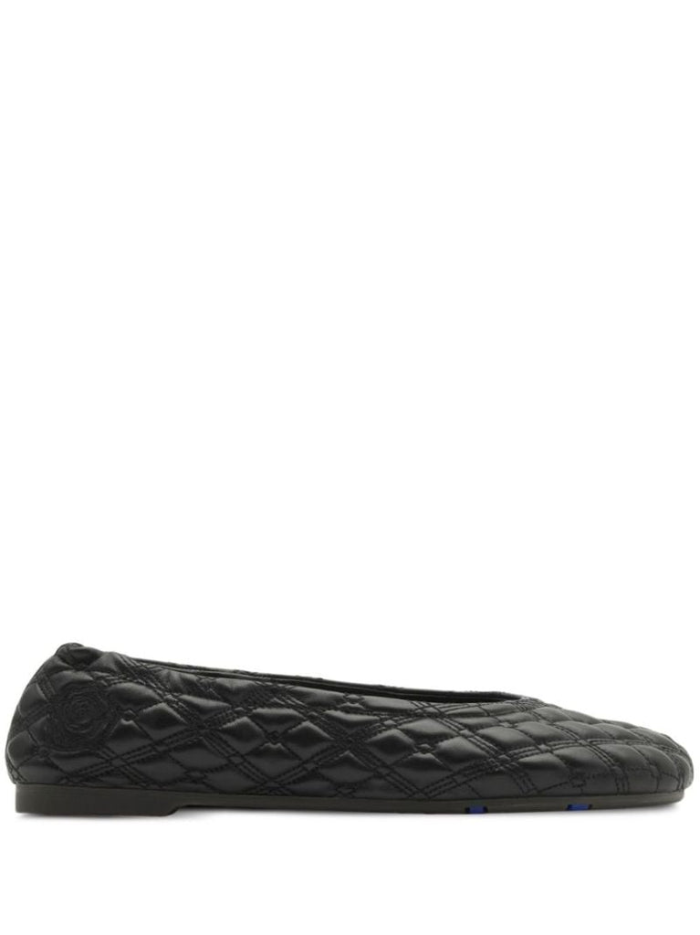 Black Quilted Leather Ballet Pumps