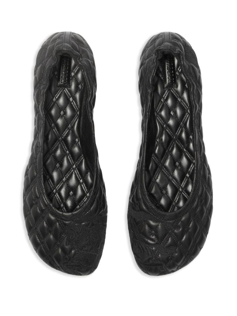 Black Quilted Leather Ballet Pumps