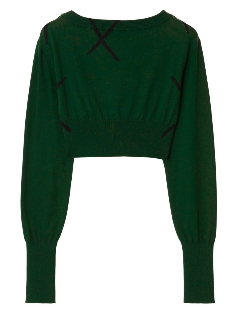 Green Argyle-check Cropped Sweater