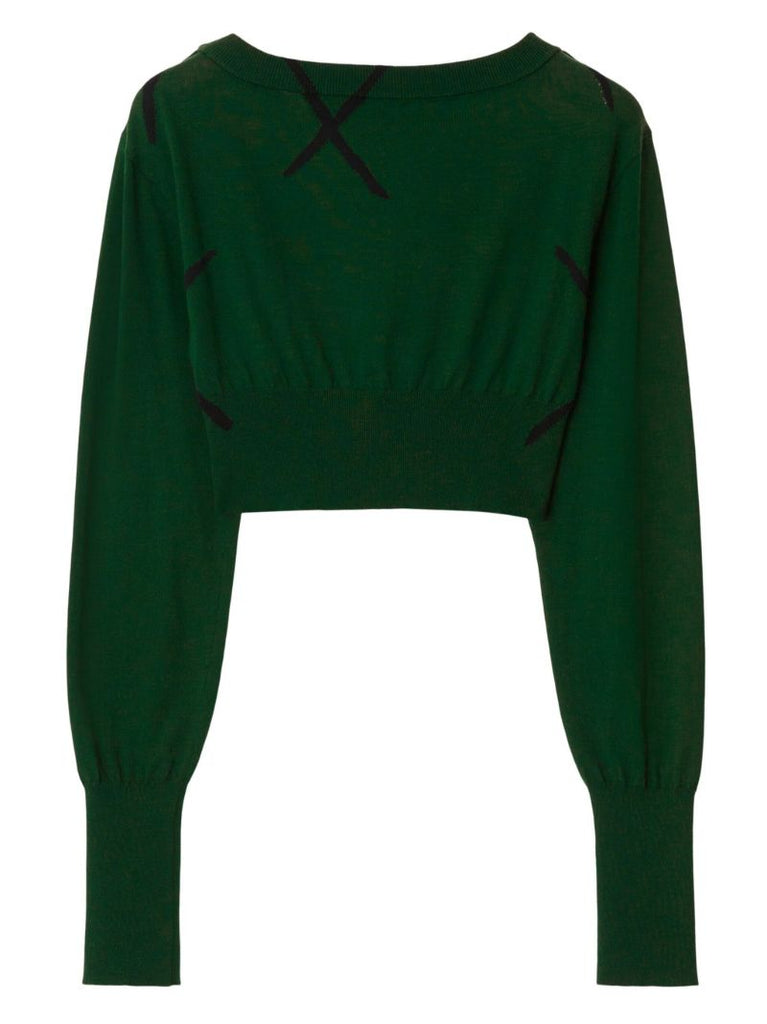 Green Argyle-check Cropped Sweater