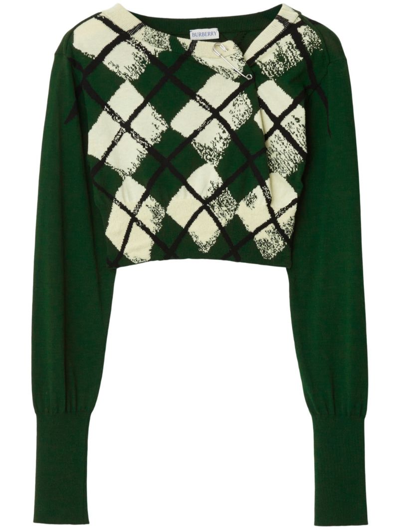 Green Argyle-check Cropped Sweater
