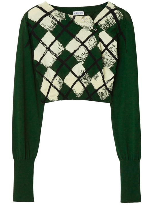 Green Argyle-check Cropped Sweater
