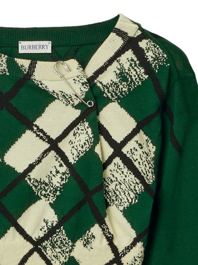 Green Argyle-check Cropped Sweater
