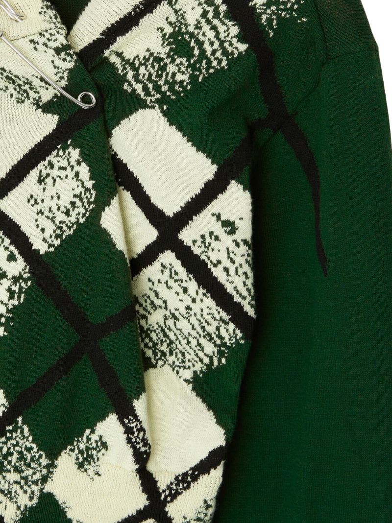 Green Argyle-check Cropped Sweater