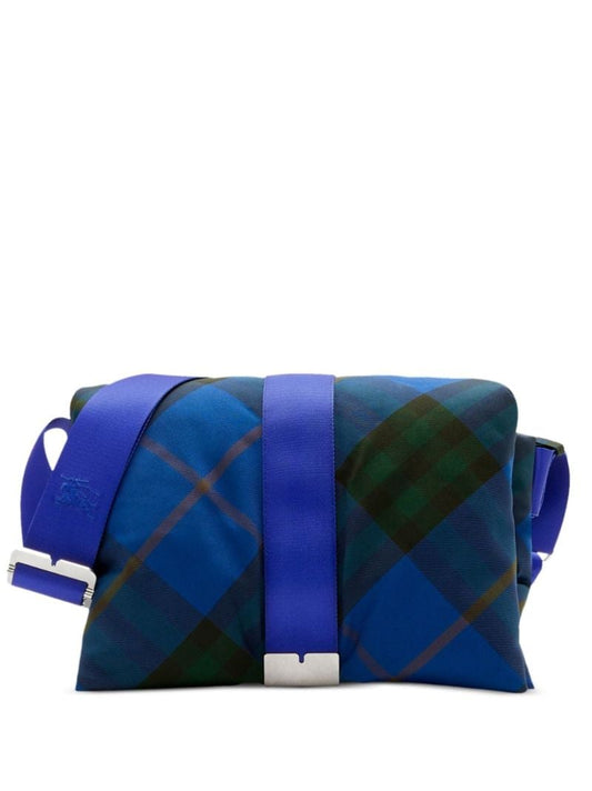 Blue Pillow Checked Padded Messenger Bag