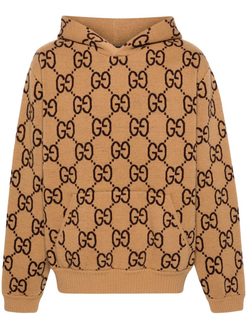 Neutral Gg-pattern Wool Hoodie