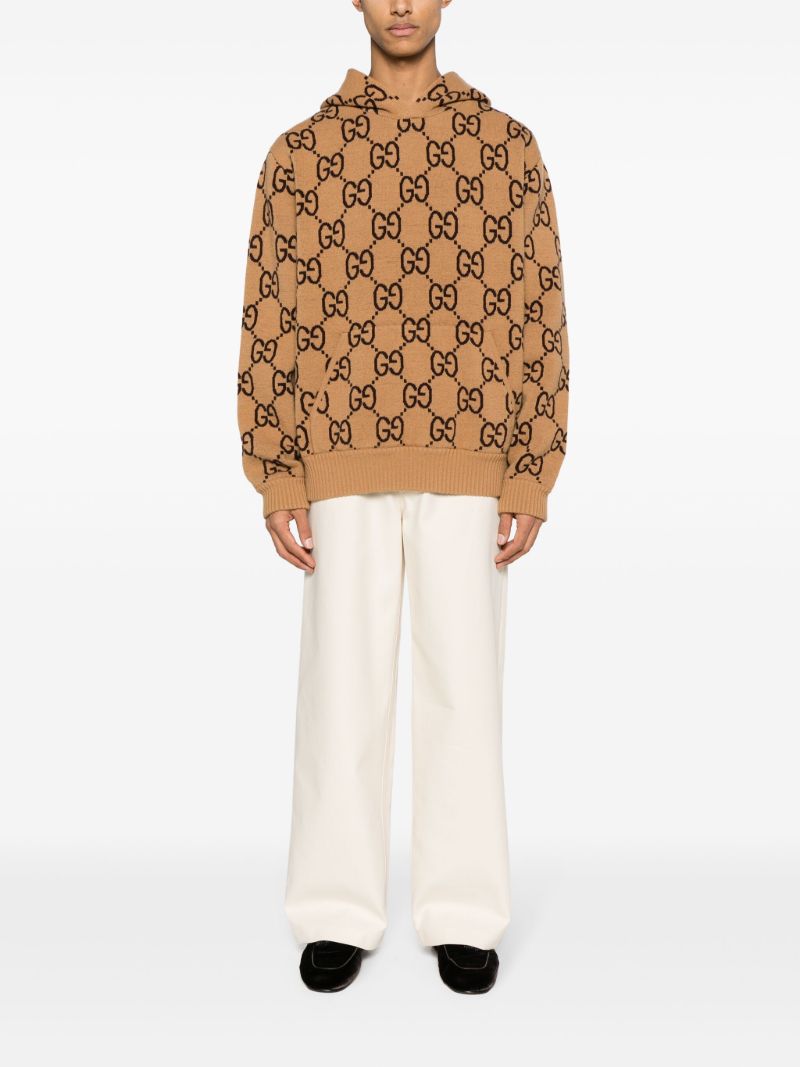 Neutral Gg-pattern Wool Hoodie