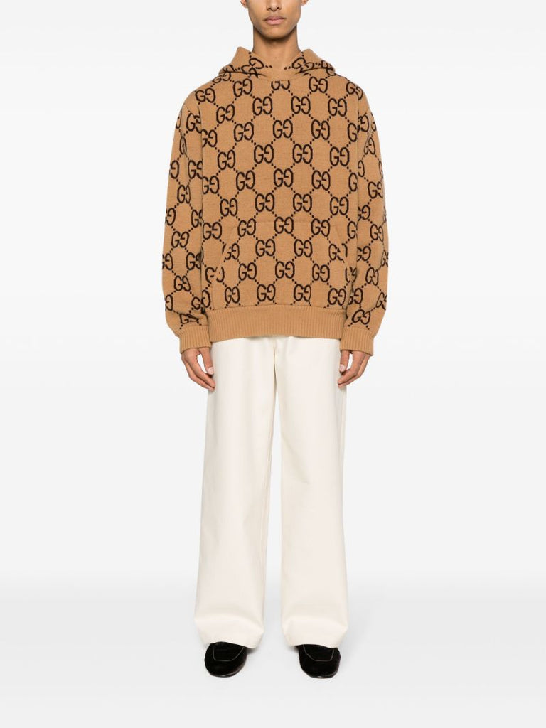 Neutral Gg-pattern Wool Hoodie