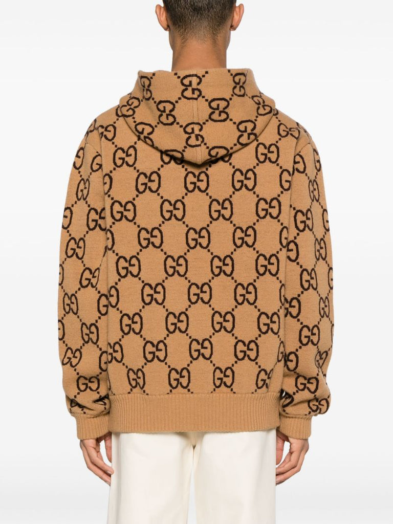 Neutral Gg-pattern Wool Hoodie