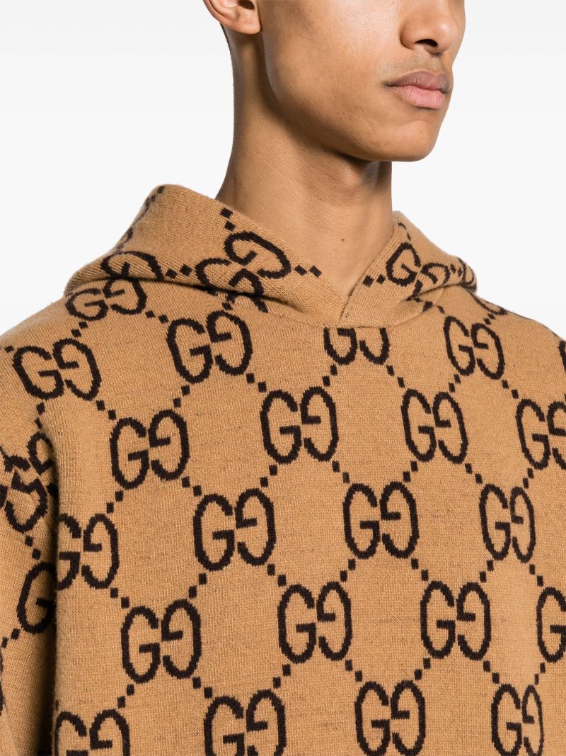 Neutral Gg-pattern Wool Hoodie
