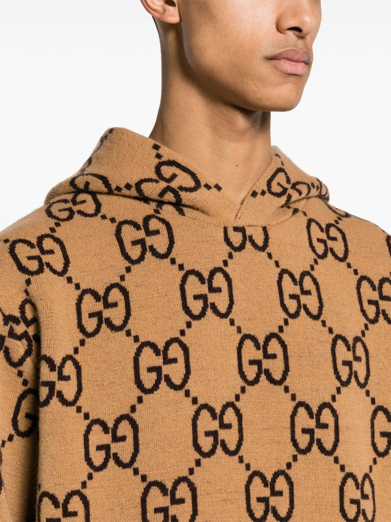 Neutral Gg-pattern Wool Hoodie