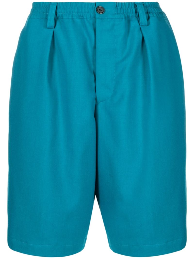 Blue Elasticated-waist Wool Shorts