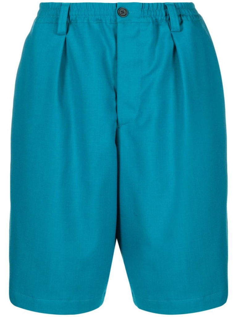 Blue Elasticated-waist Wool Shorts