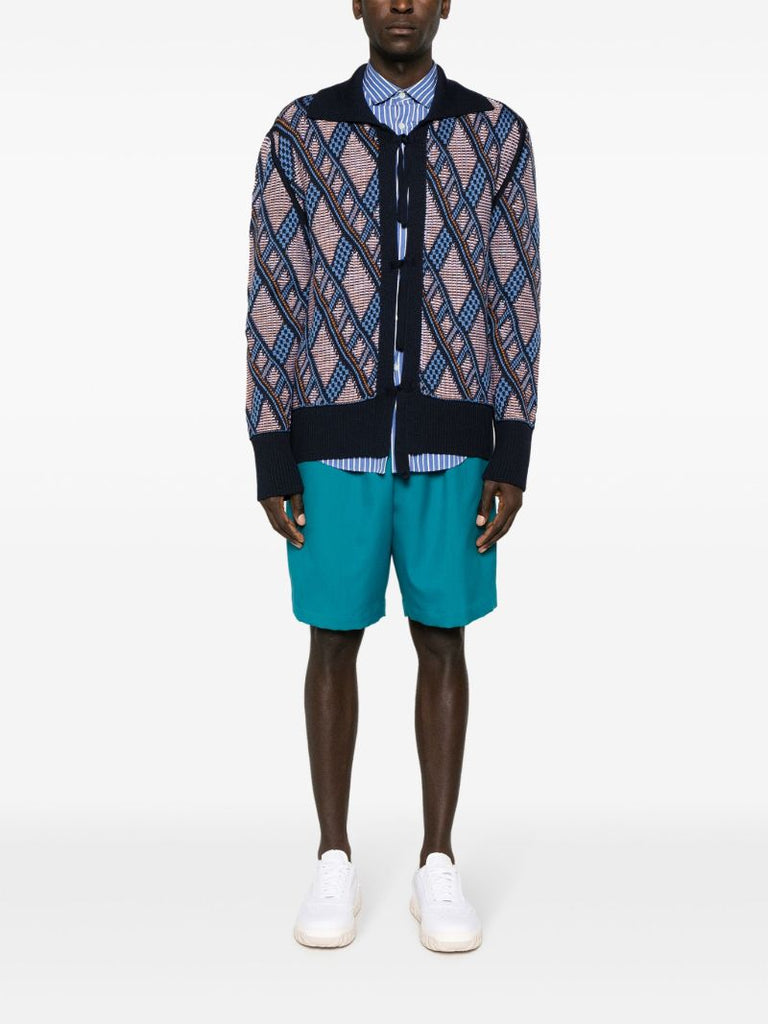 Blue Elasticated-waist Wool Shorts