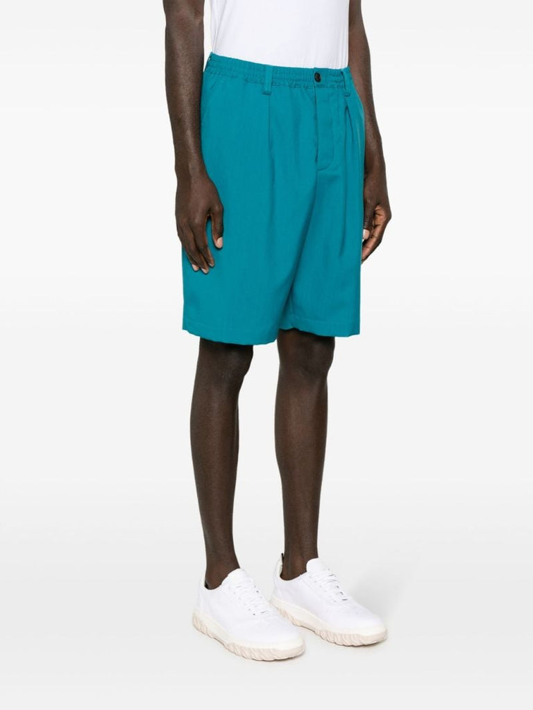 Blue Elasticated-waist Wool Shorts