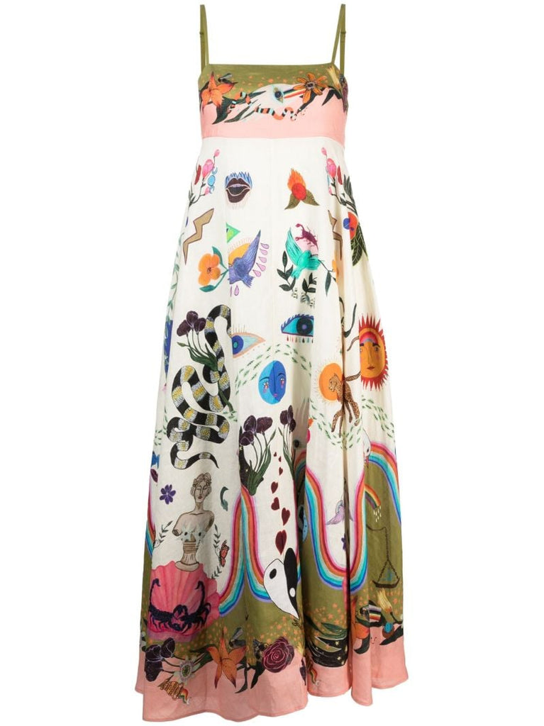 Neutral Evergreen Artwork-print Dress