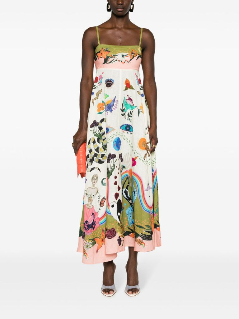 Neutral Evergreen Artwork-print Dress