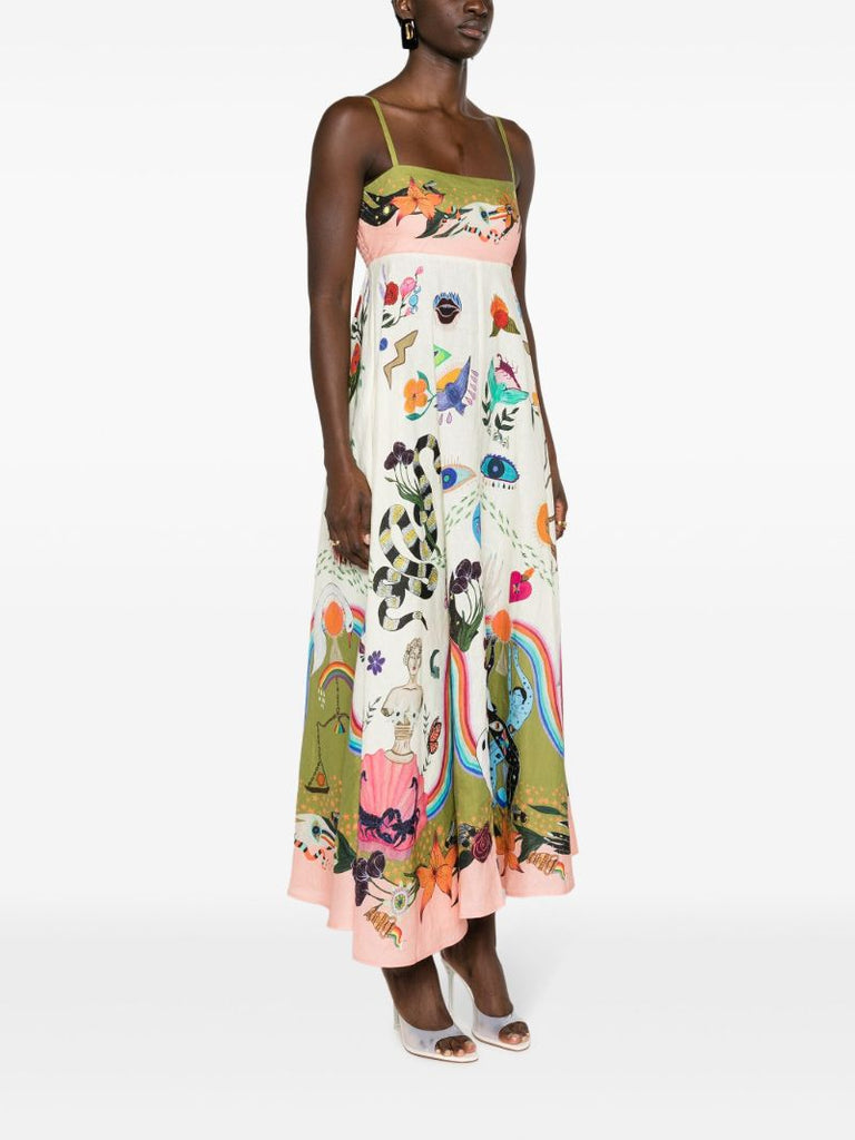 Neutral Evergreen Artwork-print Dress