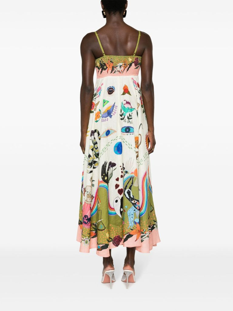 Neutral Evergreen Artwork-print Dress