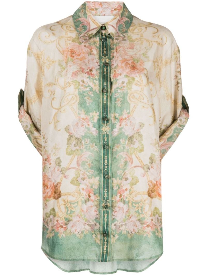 Green August Floral-print Silk Shirt