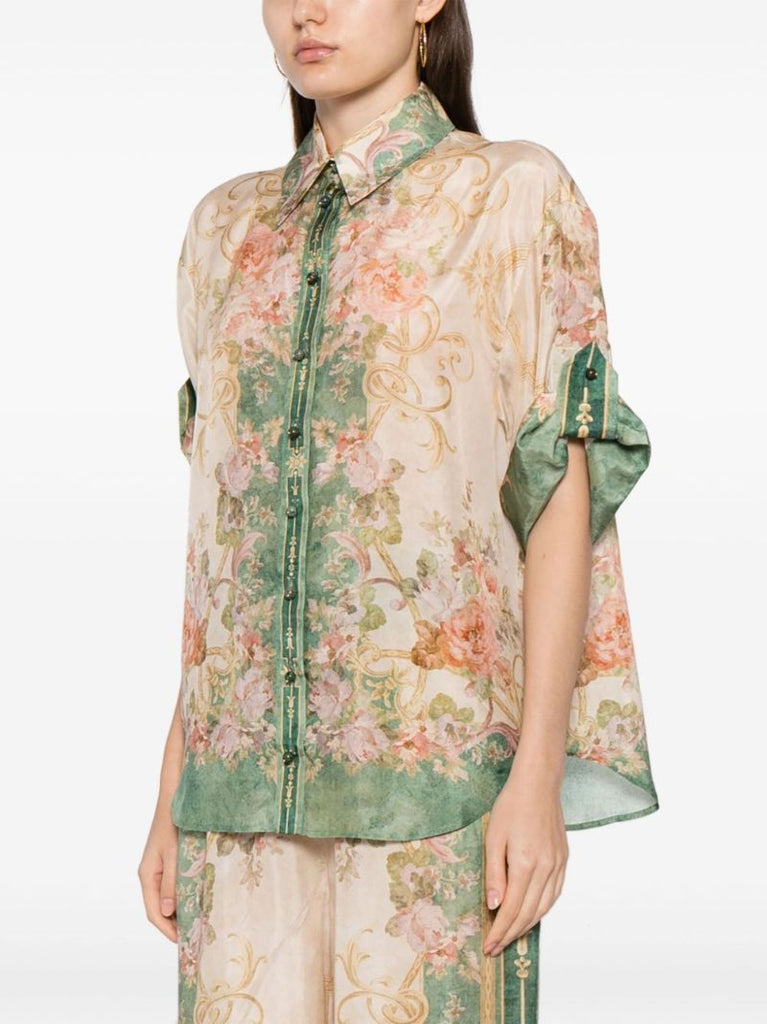 Green August Floral-print Silk Shirt