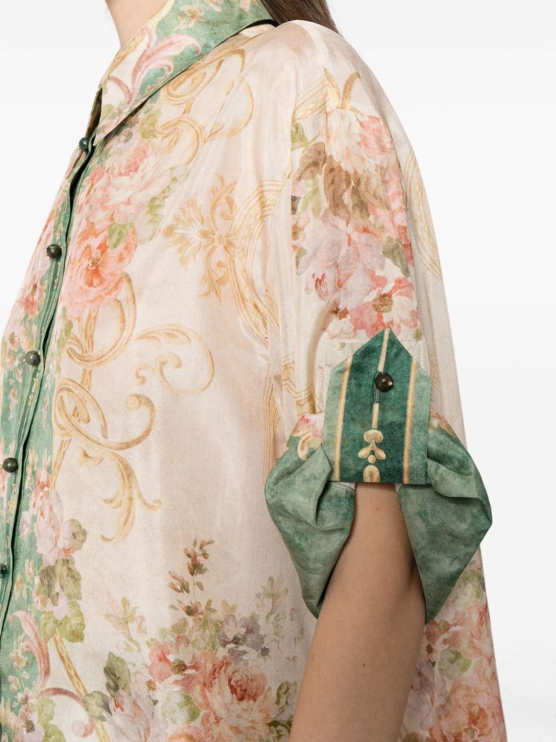 Green August Floral-print Silk Shirt