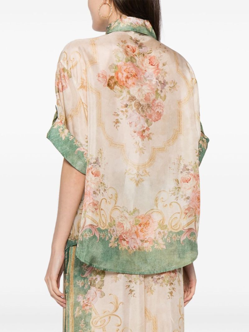 Green August Floral-print Silk Shirt