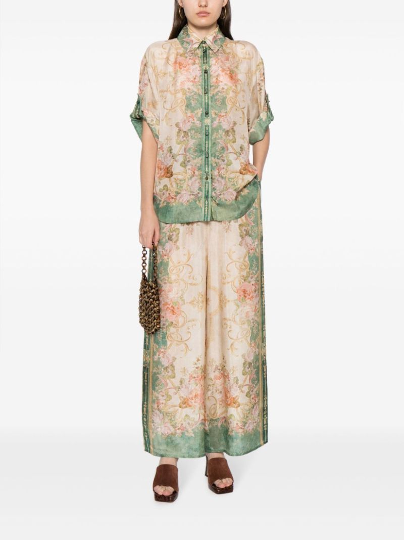 Green August Floral-print Silk Shirt