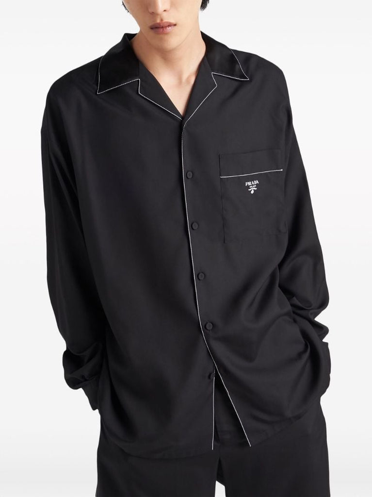 Black Logo Print Silk Shirt