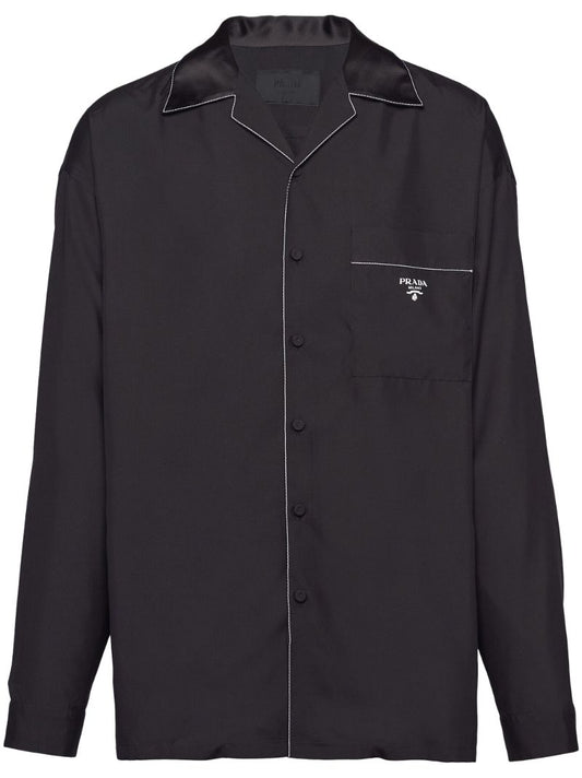 Black Logo Print Silk Shirt