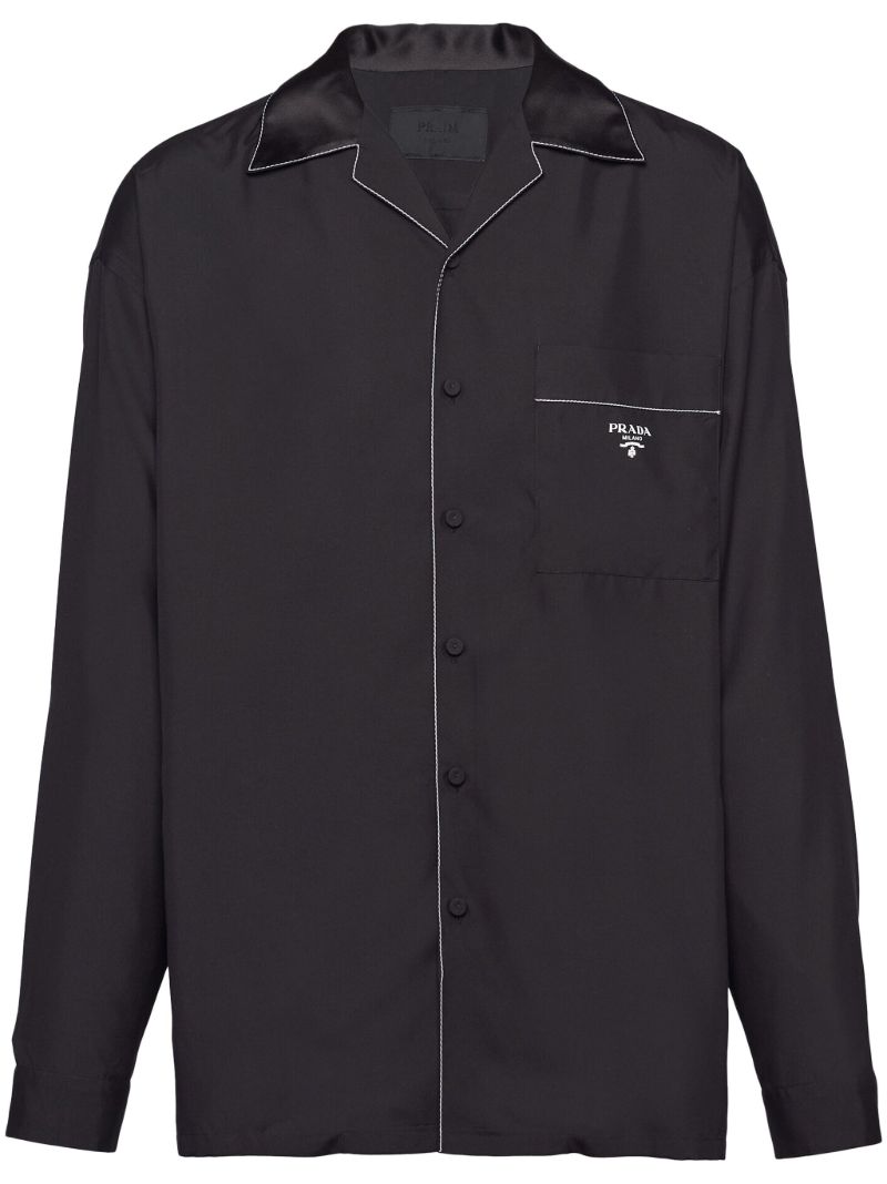 Black Logo Print Silk Shirt