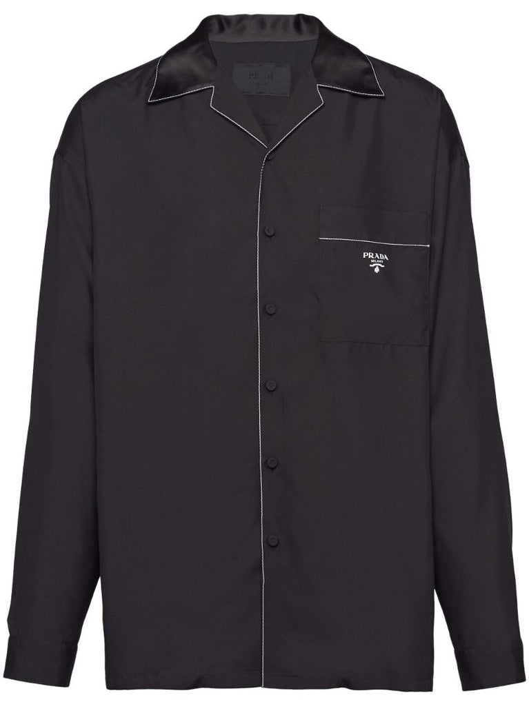 Black Logo Print Silk Shirt