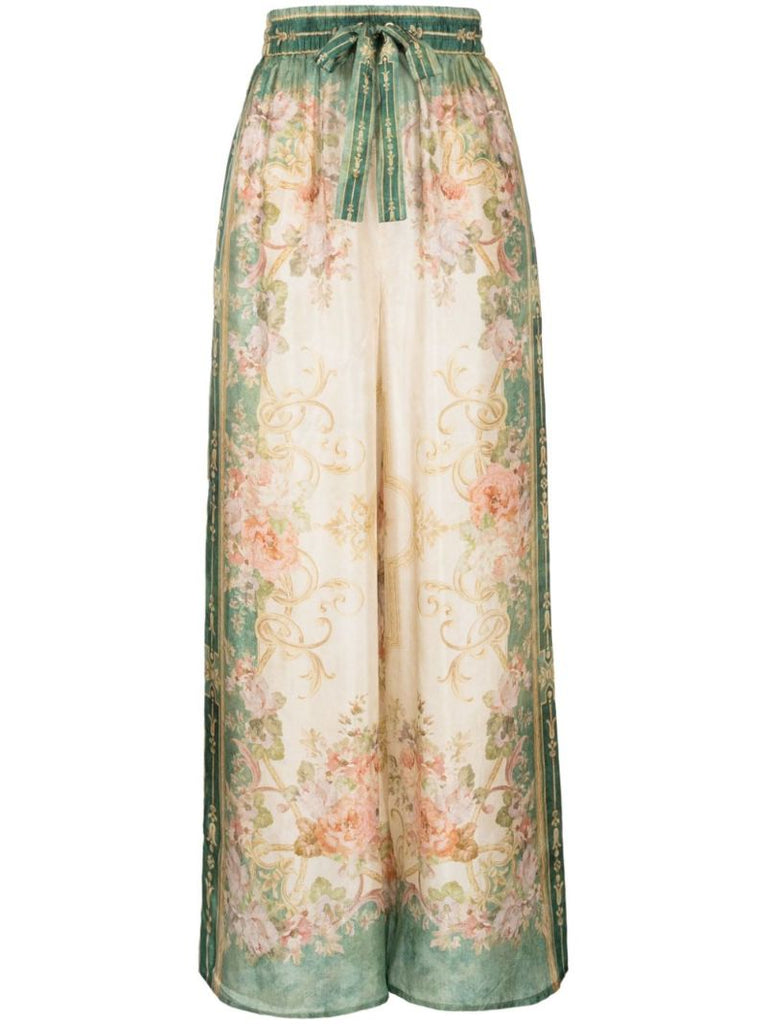 Green August Silk Wide-leg Trousers