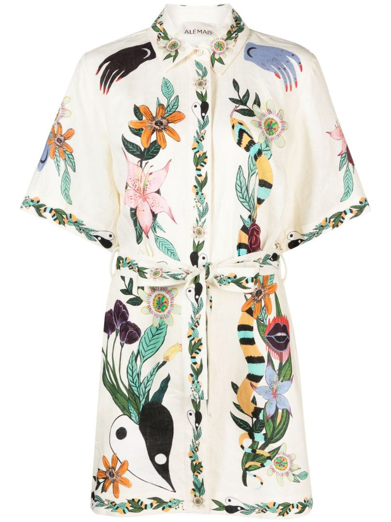 Neutral Meagan Artwork-print Dress