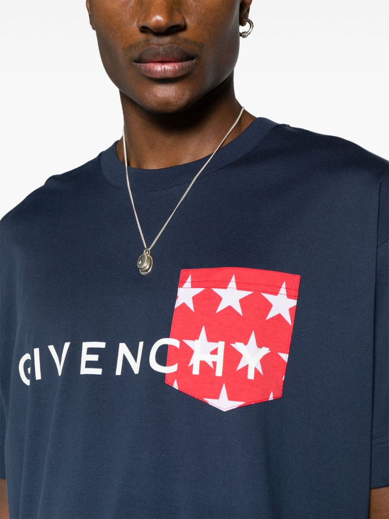 Blue Logo-print Cotton T-shirt