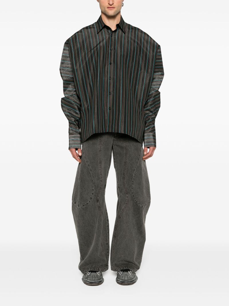 Black Keanu Satin Striped Shirt