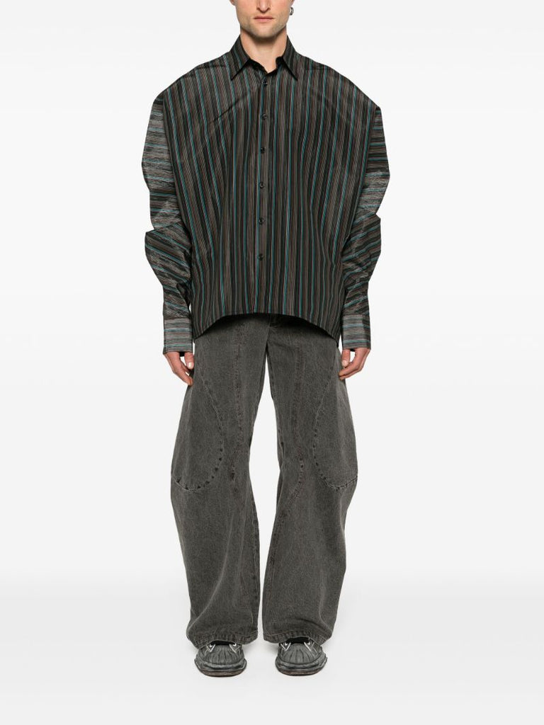 Black Keanu Satin Striped Shirt