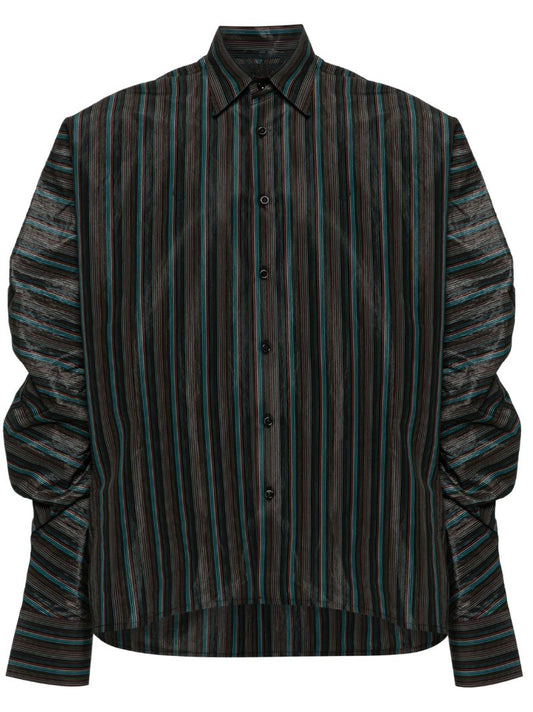 Black Keanu Satin Striped Shirt