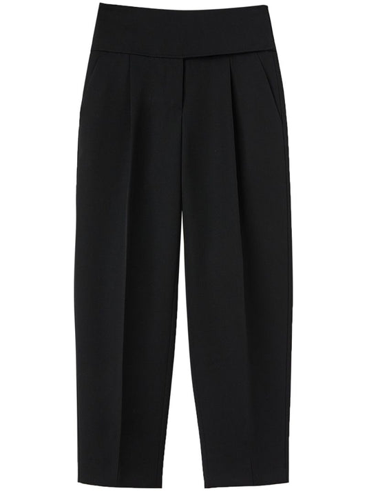 Black Belted Wool Cropped Trousers
