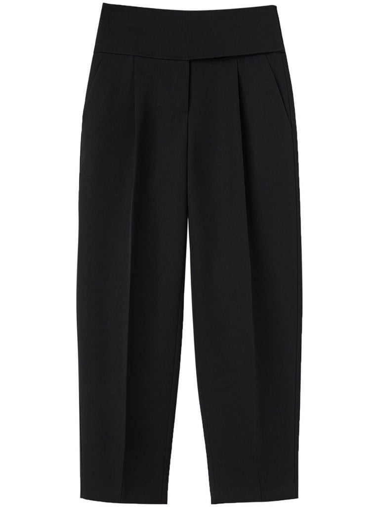 Black Belted Wool Cropped Trousers