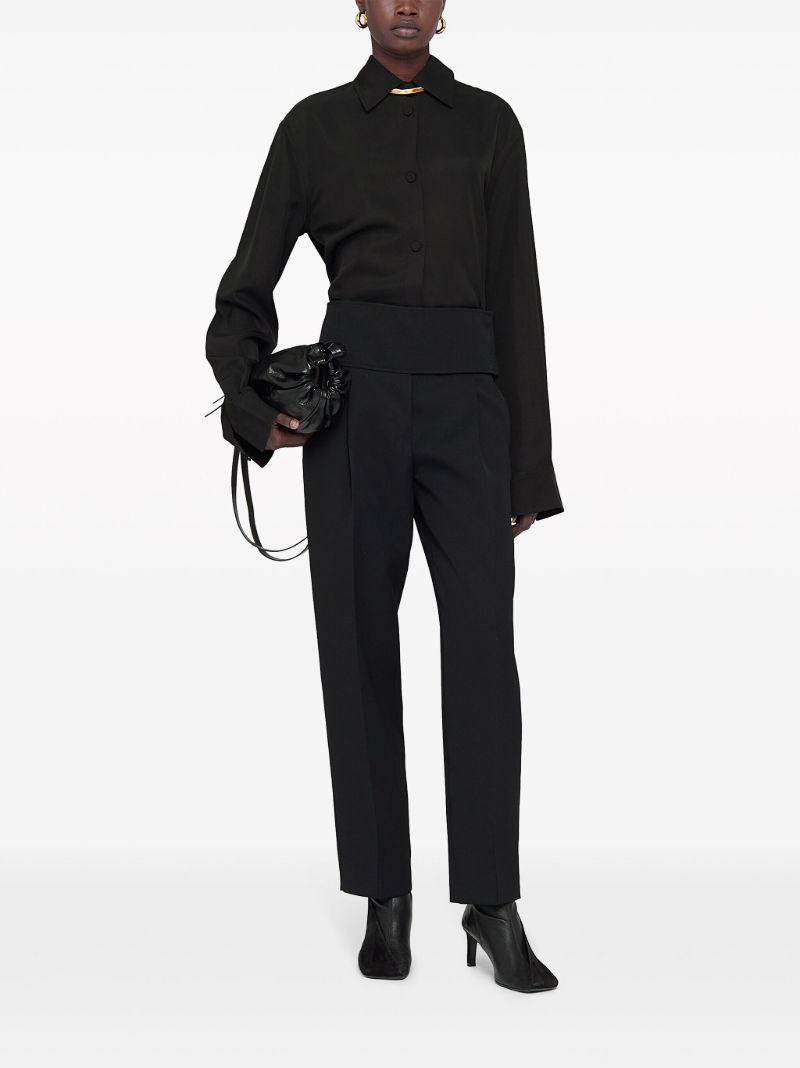 Black Belted Wool Cropped Trousers