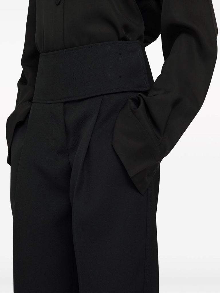 Black Belted Wool Cropped Trousers