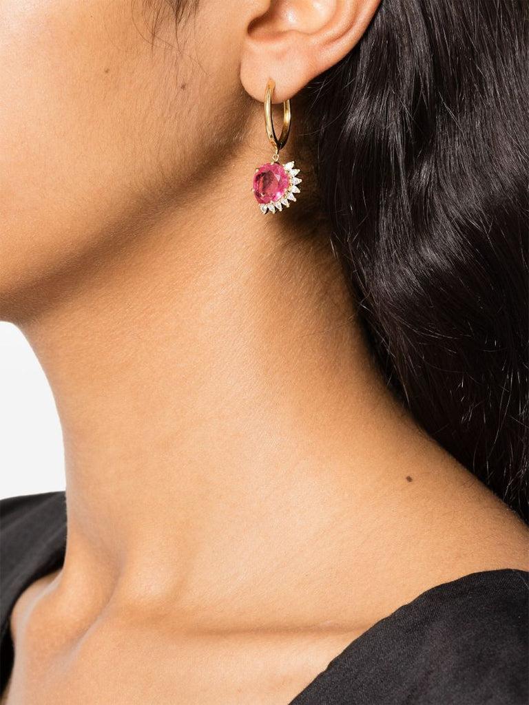 18k Yellow Gold Sun No. 2 White Diamond and Tourmaline Earring