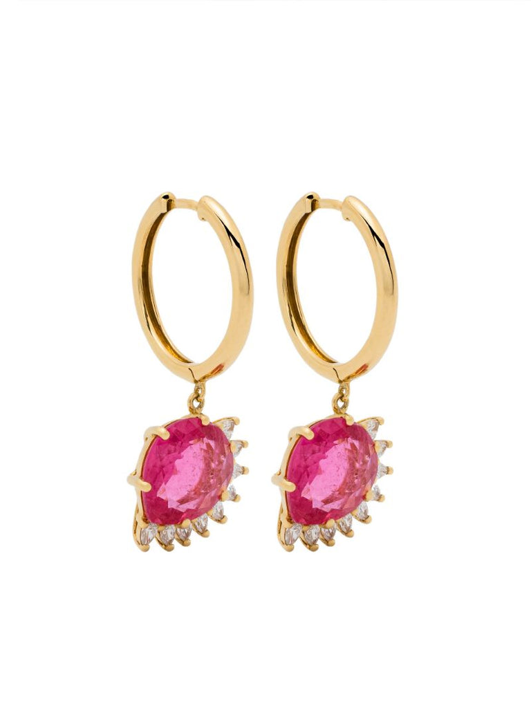 18k Yellow Gold Sun No. 2 White Diamond and Tourmaline Earring