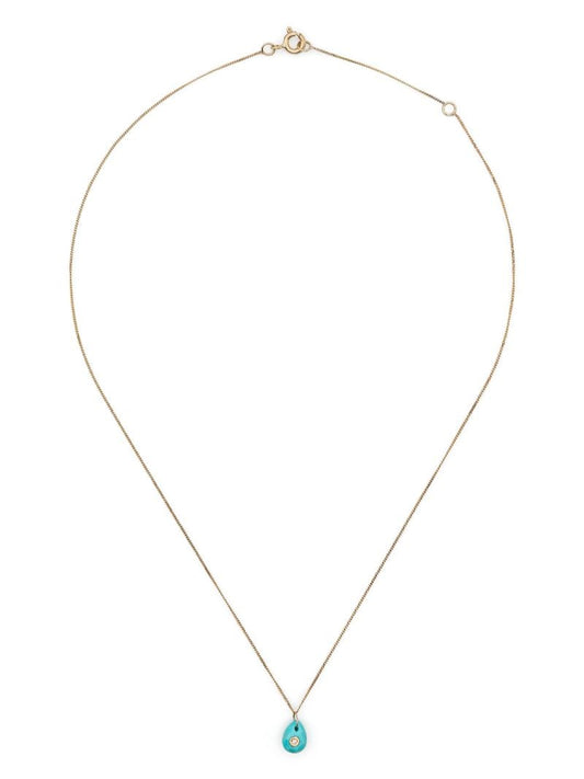 9k Yellow Gold Orso Turquoise and Diamond Necklace