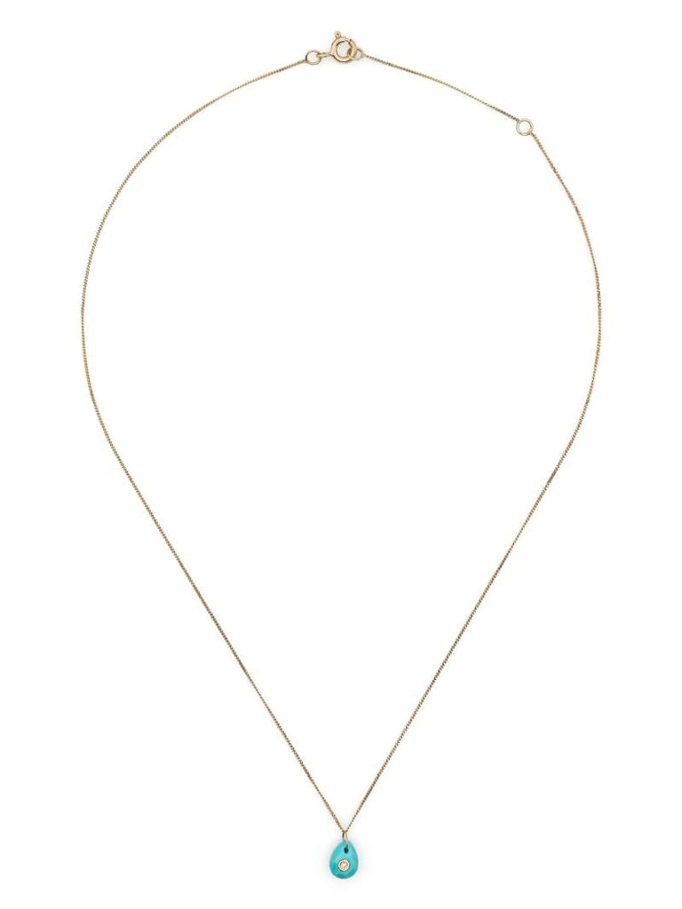 9k Yellow Gold Orso Turquoise and Diamond Necklace