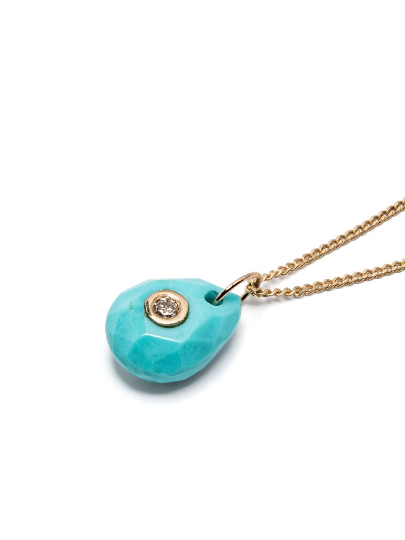 9k Yellow Gold Orso Turquoise and Diamond Necklace