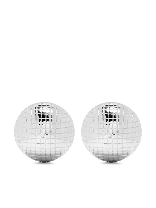 9k White Gold Paire De Maxi Boucles D'oreille Boule Disco Diamonds Earrings
